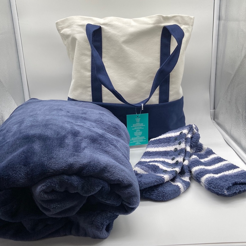 Canvas Tote Bag Throw Blanket & Socks Gift Set